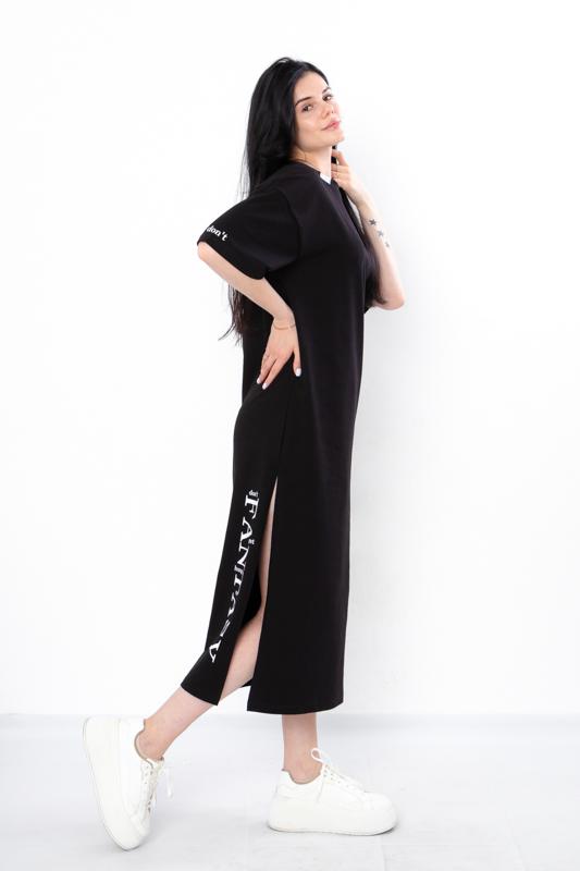 Women’s Everyday Maxi Dress – Comfortable Stretch Knit with Simple Sleeve & Front Prints, Summer, 3377-057-33 HC