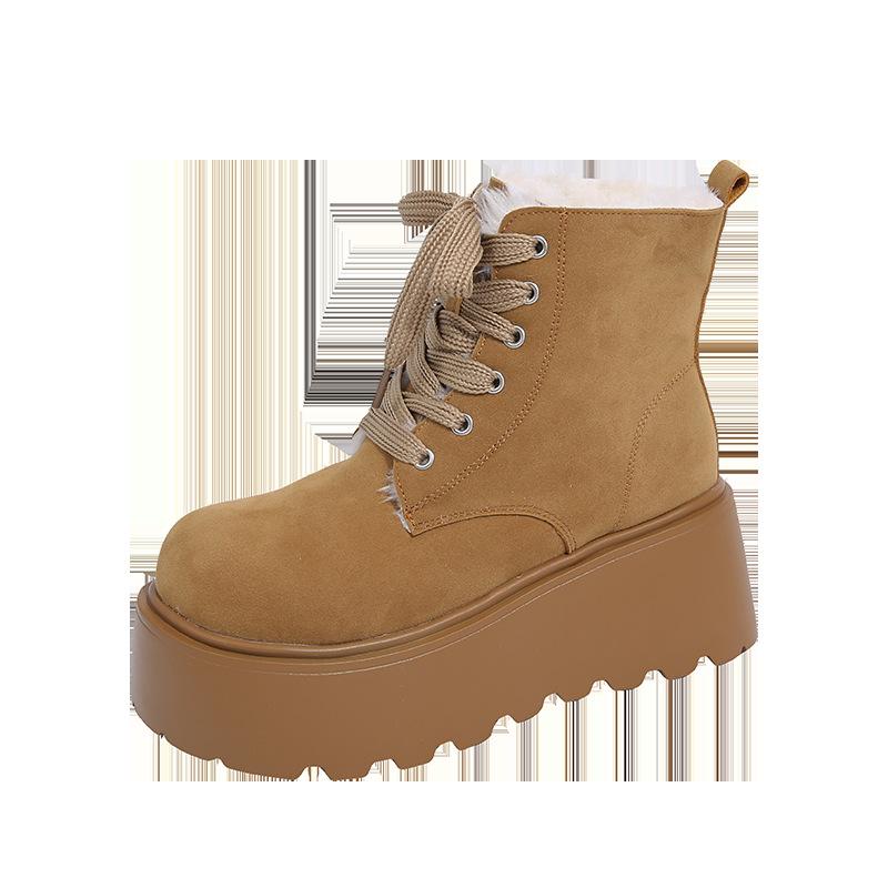 Muffin thick-soled small man heightening Martin boots women's shoes autumn and winter lace-up round head short boots