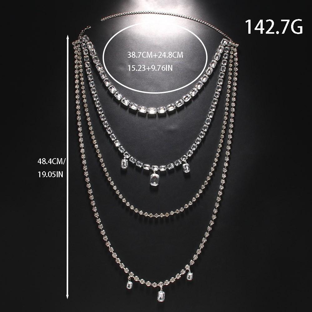Tassels Shoulder Chain Necklace Multilayer Shine Rhinestone Necklace Back Body Chain  Evening Party