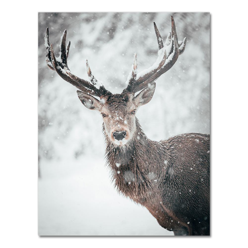 Scandinavian Poster and Print Winter Nature Landscape Canvas Painting Beer Deer Animal Wall Art Picture Nordic Style Home Decor