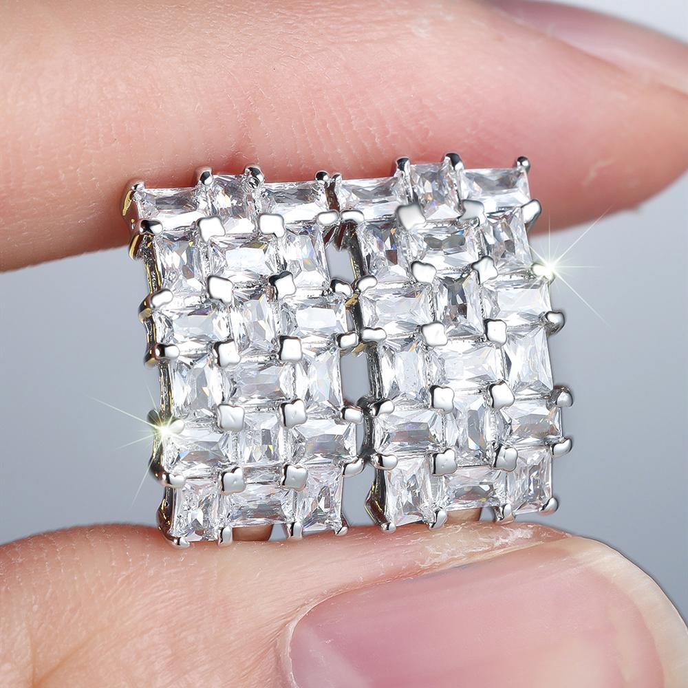 Simple Silver Color Geometric Drop Earrings Ladies' Sparkling White Zircon Wedding Earrings Fine Jewelry Gifts