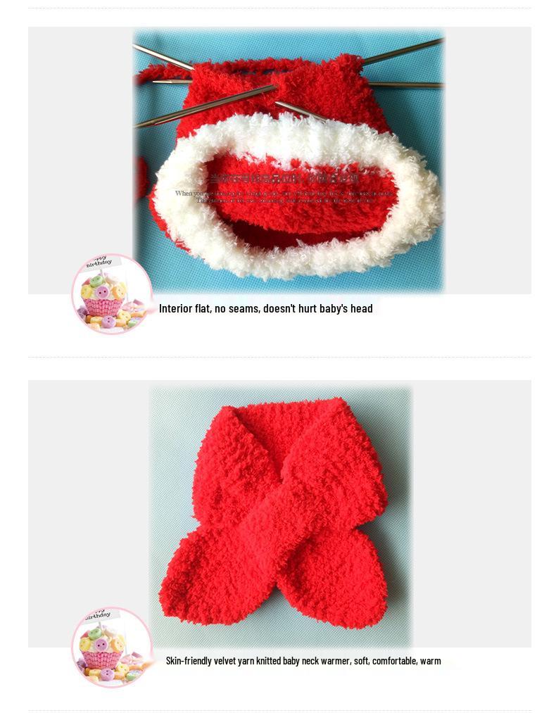 Handcrafted Knitted Baby Christmas Hat & Scarf Set - Skin-Friendly Velvet, Multiple Pieces Holiday Wear