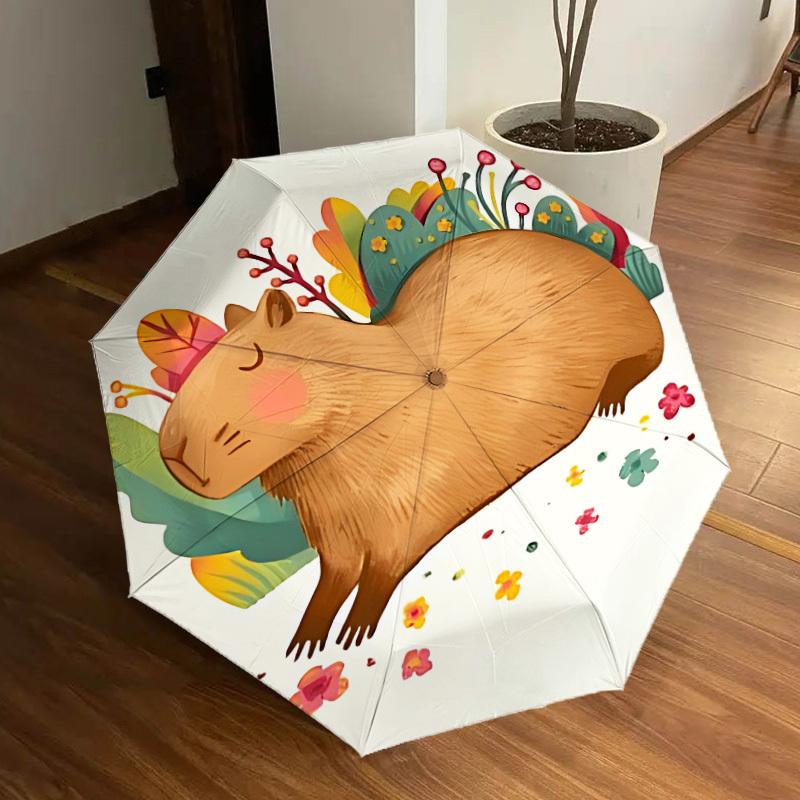 

1pc Capybara Flowers Automatic Folding Umbrella - Portable Collapsible Design, 8-Rib Iron Frame, Casual Outdoor Accessory yy251215239