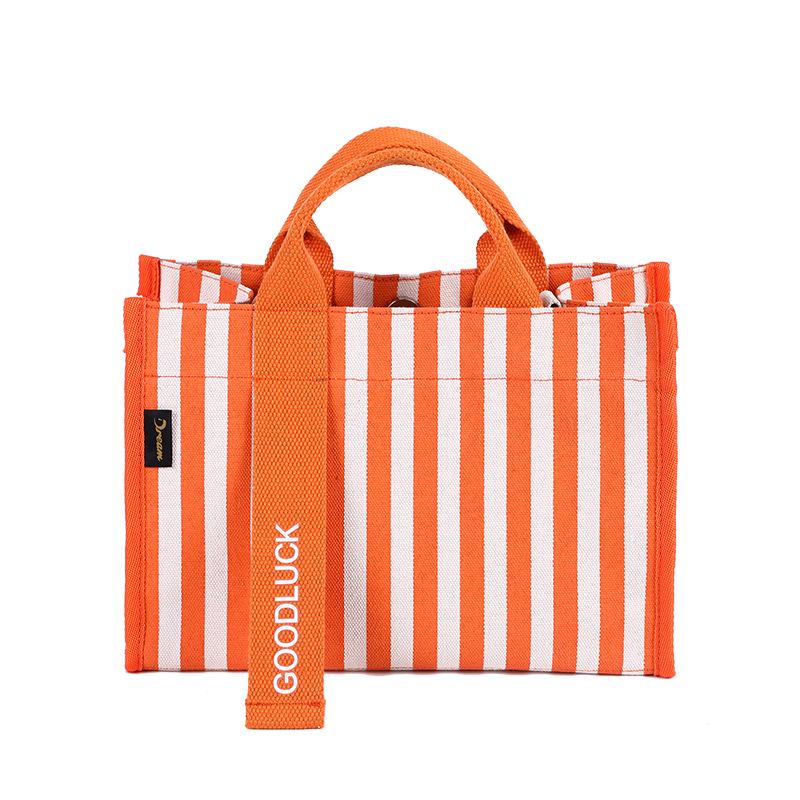Drezm Korean Crossbody Tote - Small Square Canvas Striped Bag for Women