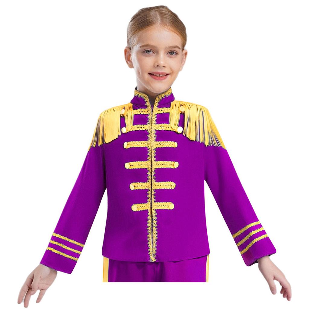 Kids Rock Band Cosplay Outfit - 1960s British Star Gold Lace Long Sleeve Shirt for Music Theme Party