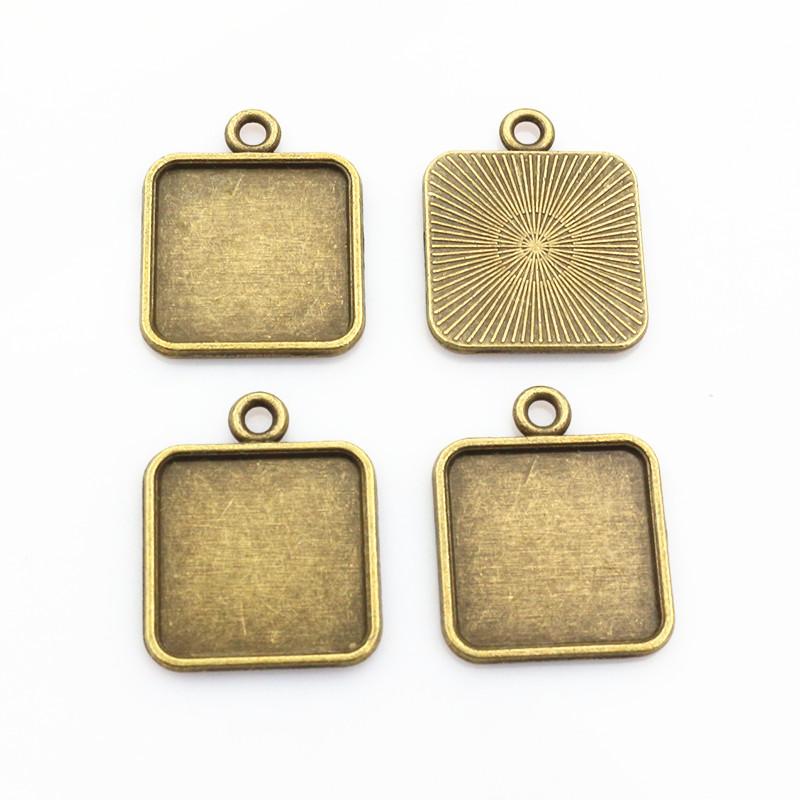 10pcs 15mm Inner Size Square Pendant Cabochon Blank Base Setting Alloy Metal Single/Double Loops DIY Jewelry Making Accessories