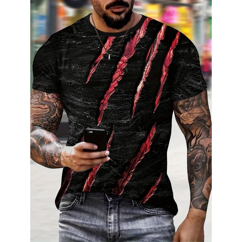 3D Printed Red Claw Men s Fashion Round Neck Pattern T-shirt S