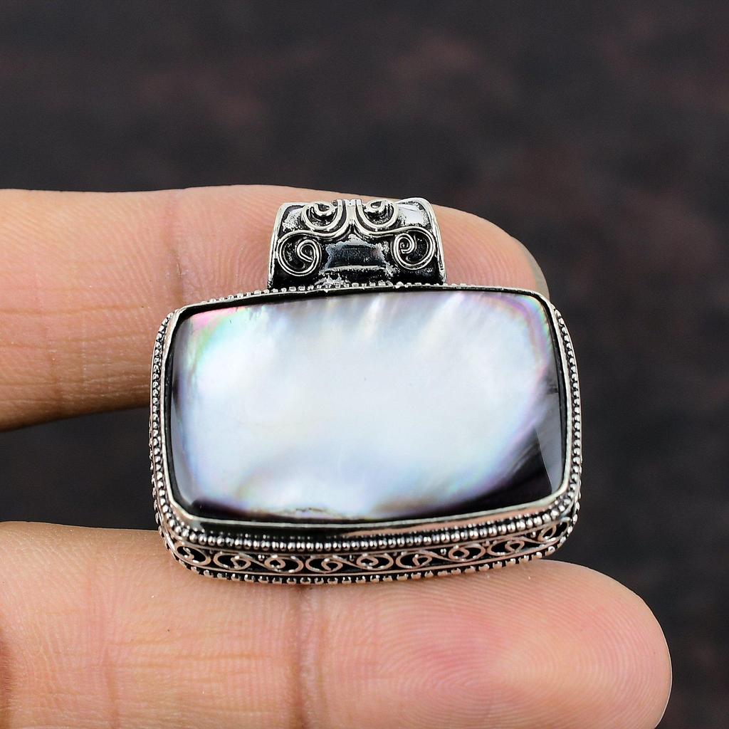 Black Mother Of Pearl Pendant Vintage Pendant Handmade Statement Jewelry 925 Sterling Silver Pendant Beautiful Gemstone Jewelry Gift For Her