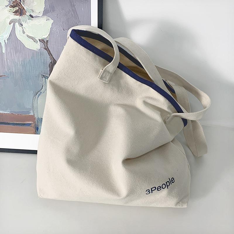 Letter Casual Canvas Shoulder Zipper Shopping Bag