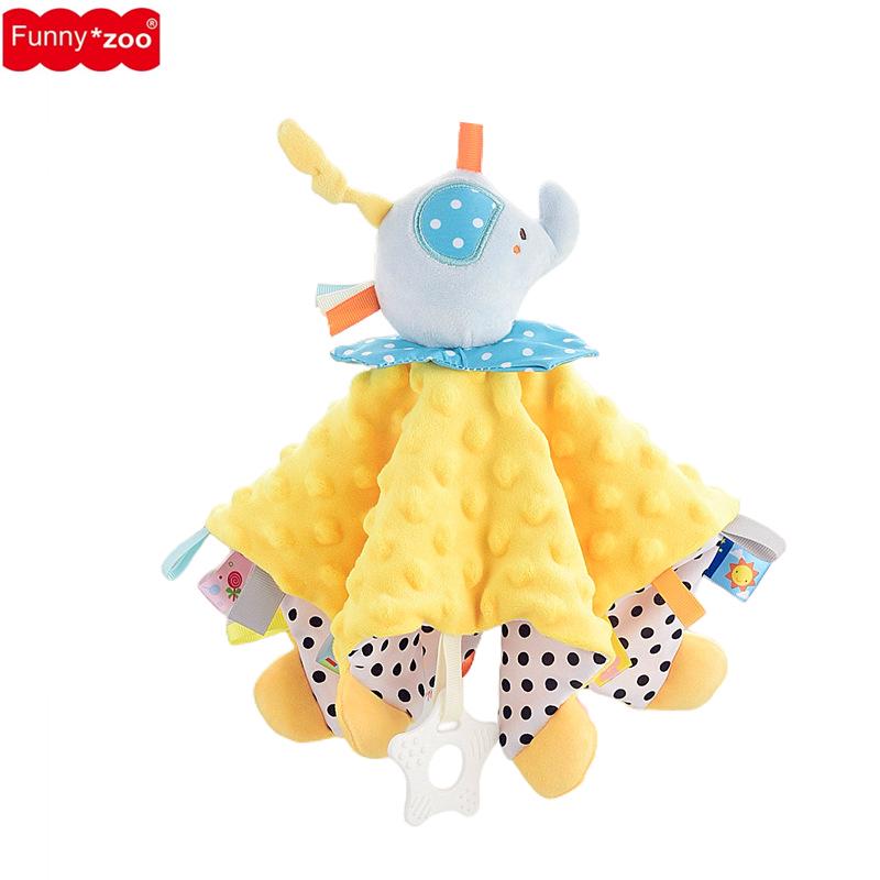 Funnyzoo Baby Animal Soothing Toy & Blanket with Teether and Rattle Bib