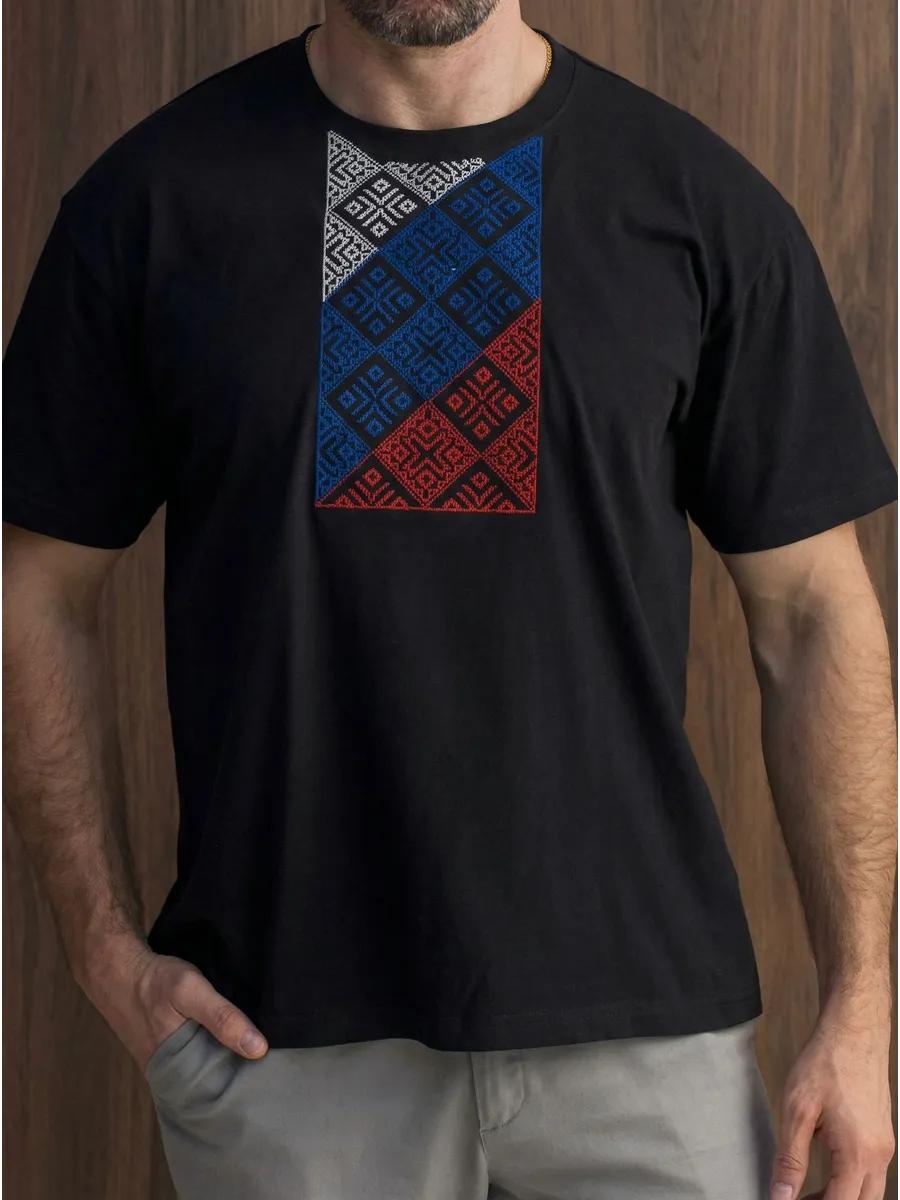 Oversized thick T-shirt with Russian style embroidery print M