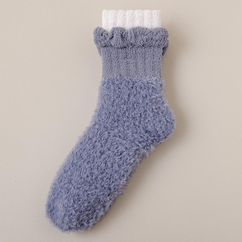 Chaussettes Femme Épaisses Chaudes Flanc Corail Mi-mollet Chaussettes de Sol Chaussettes en Fourrure