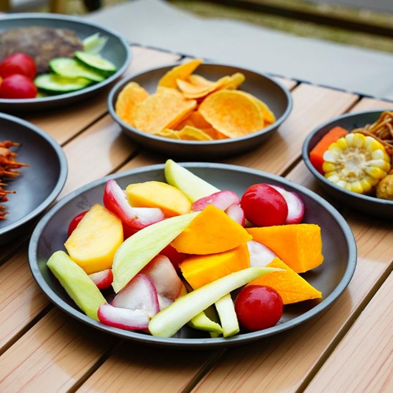 Corrosion Resistant Outdoor Plate Food Safe Metal Texture Camping Dish Suitable for Hiking Mountain and Trip Use