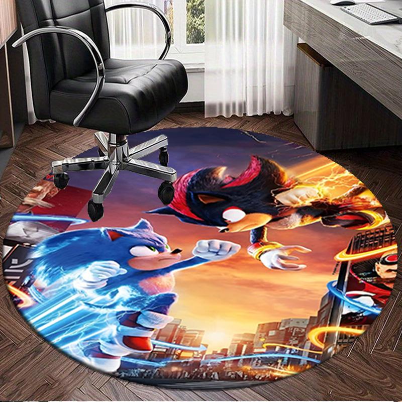 1PC Blue Hedgehog In Action Round Rug, Non-slip Chair Mat, Home Decor, Circle Carpet Perfect for Office, Bedroom, Living Room,Christmas gift