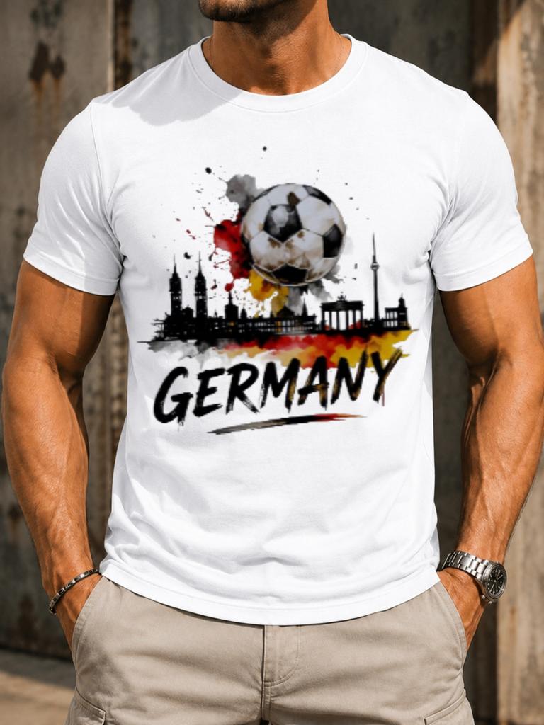 Gerunisexy Soccer Football Over Skyline With Red Yellow Paint Splash Brush Lettering National Match Unisex All Tshirt