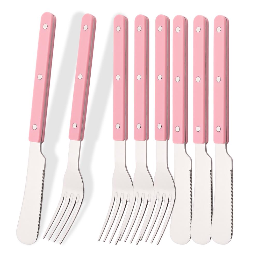 Blue Silver 8Pcs Dinnerware Acrylic Handle Knife Fork Set Stainless Steels Cutlery Set Western Dinner Kitchen Flatware