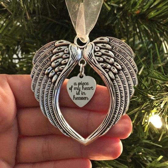 Christmas Loved One In Heaven Angel Wings Memorial Ornament with Lanyard Christmas Tree Hanging Pendant Sympathy Gift