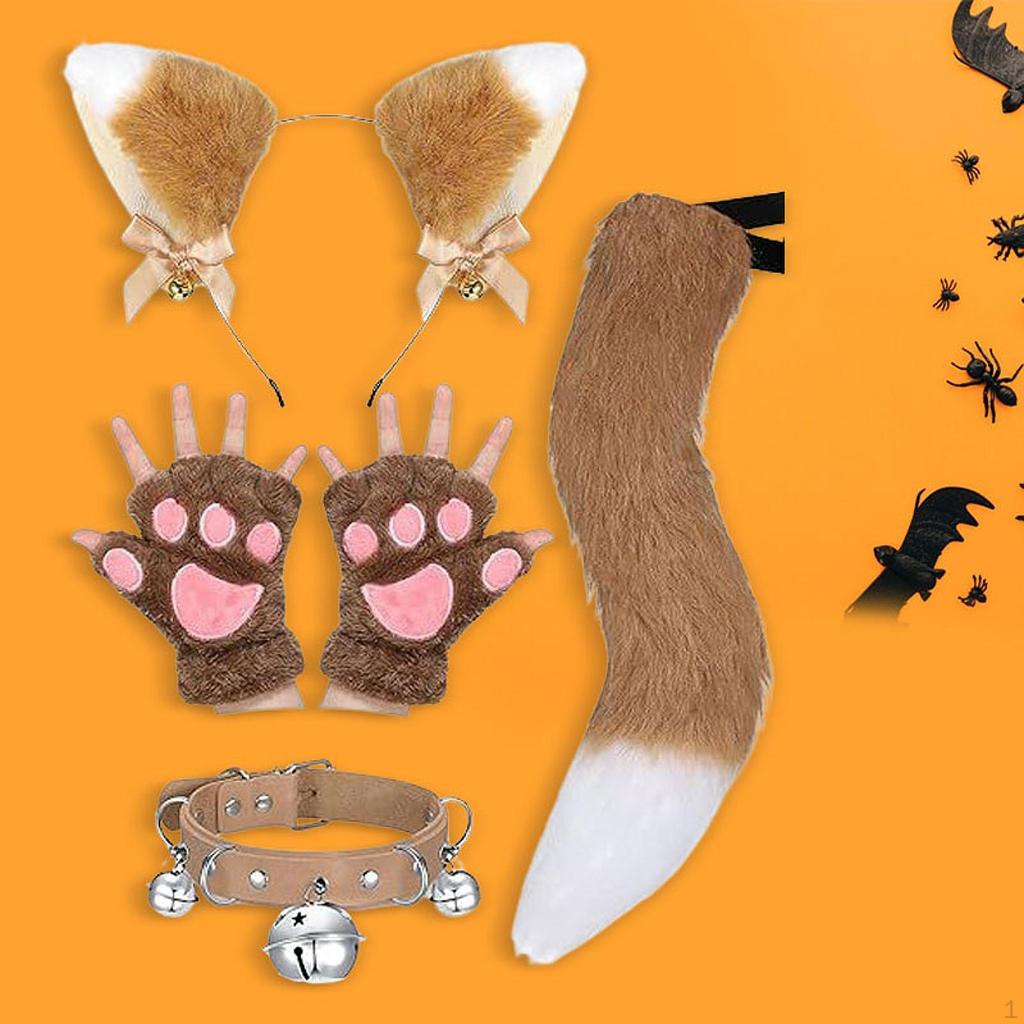 Conjunto de guantes y collar con orejas de zorro y cola para cosplay de animales para carnaval