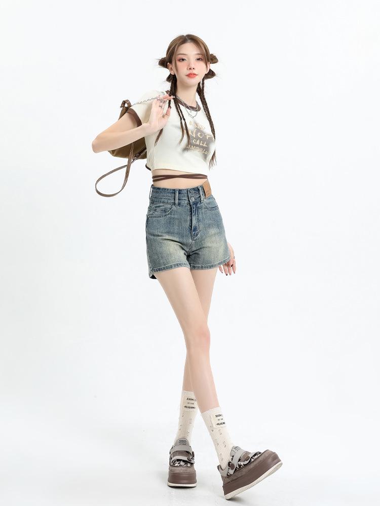 Shorts Vaqueros Retro de Cintura Alta Corte A para Mujer 2024 - Corte Ajustado, Pierna Ancha, Talla Pequeña, Combinación Perfecta para Verano