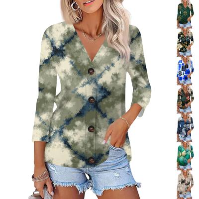 Damen Casual Mode Floral bedruckt Dreiviertelarm Knopf Strickjacke Top