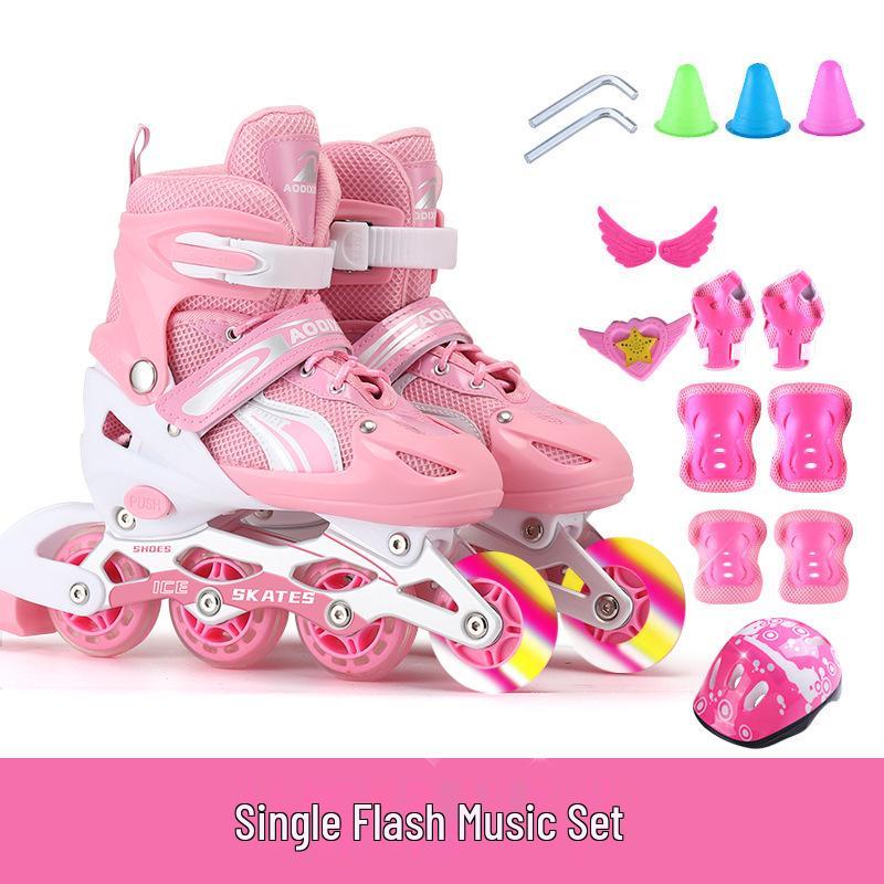 Nastavitelná sada kolečkových bruslí s blesky pro začínající děti