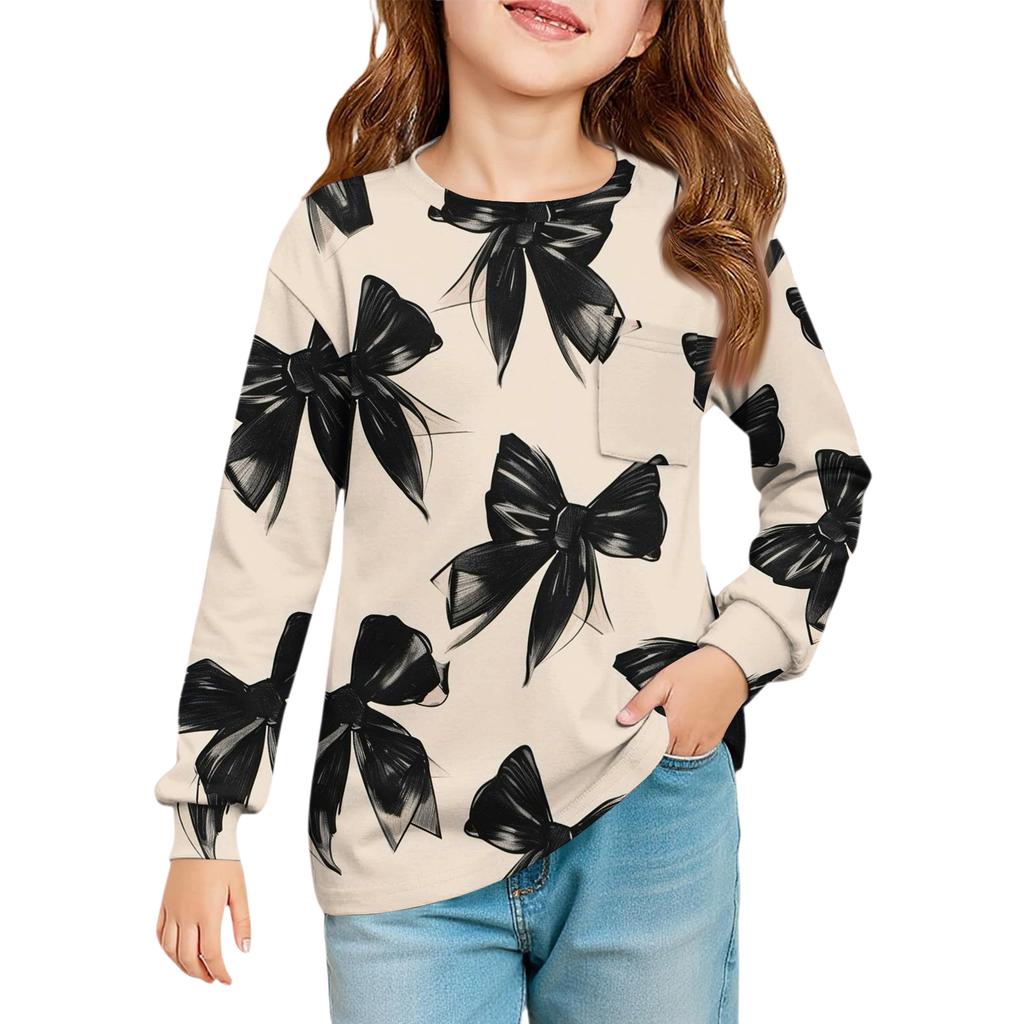Girls' Long Sleeve Blouse - Round Neck Soft Waist Tunic