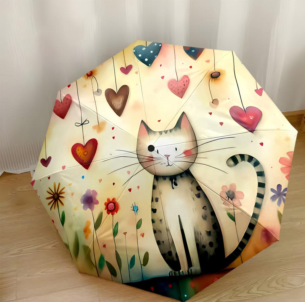 Cats Under Umbrella Rain Portable Automatic Umbrella Compact & Durable 8-Rib Design Compact Design Durable Everyday Carry Umbrella Fashionable