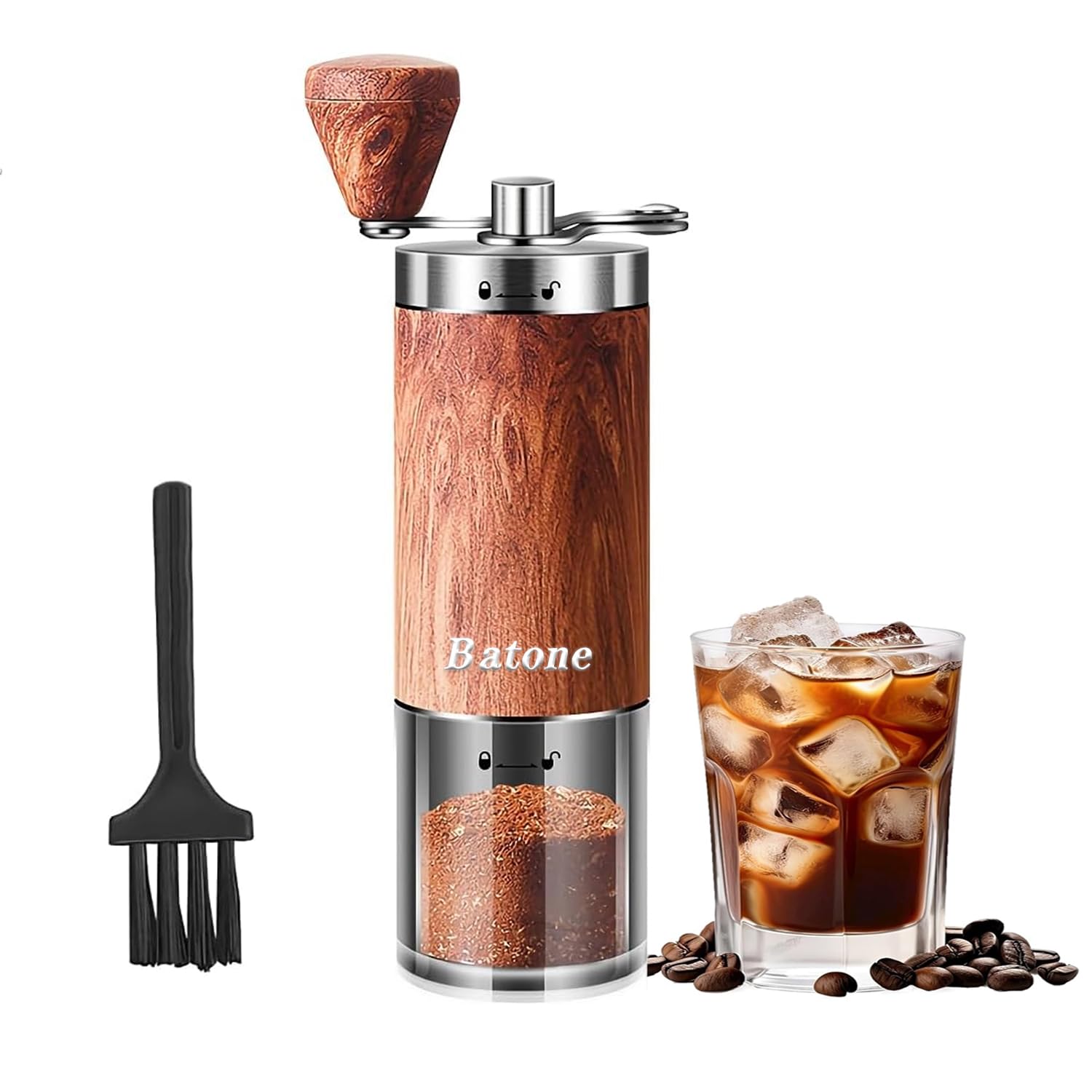 

Batone Hand Coffee Grinder with Adjustable Grind Size, Adjustable Dial, High-Precision Coffee Bean Grinding for Ultra-Fine, Uniform Powder, Wood