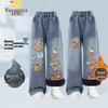 Capybara Girls' Autumn/Winter Velvet-Lined Jeans - Medium & Large Sizes 2025