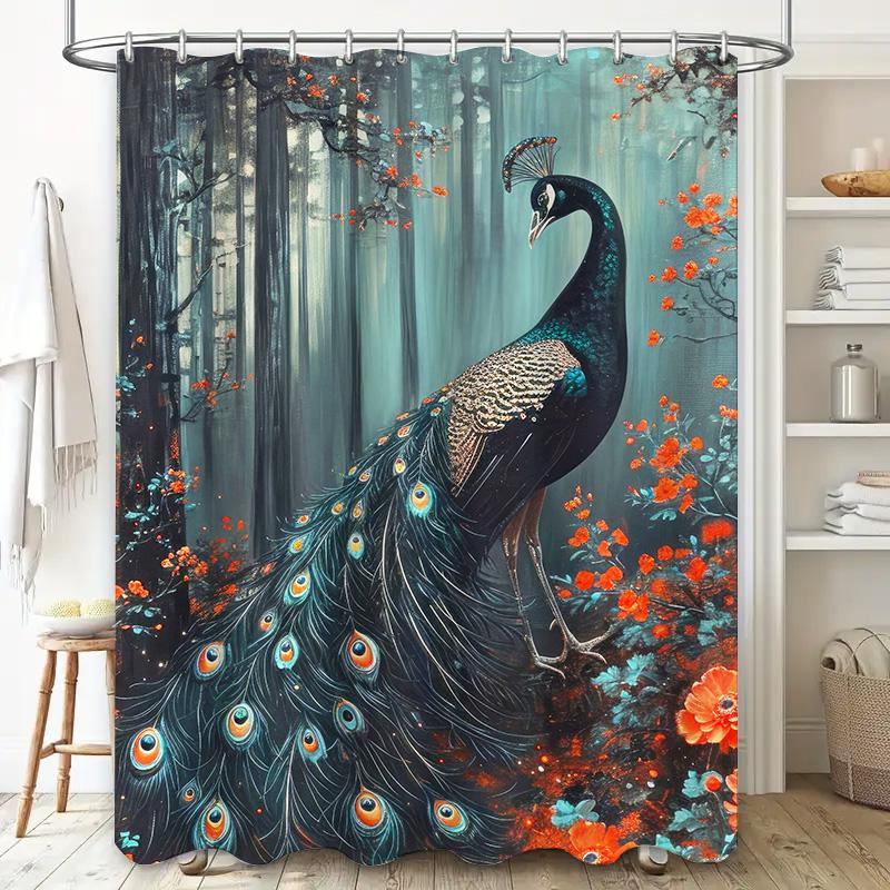 Forest peacock pattern waterproof and mildew-proof shower curtain family bathroom partition curtain mysterious art style