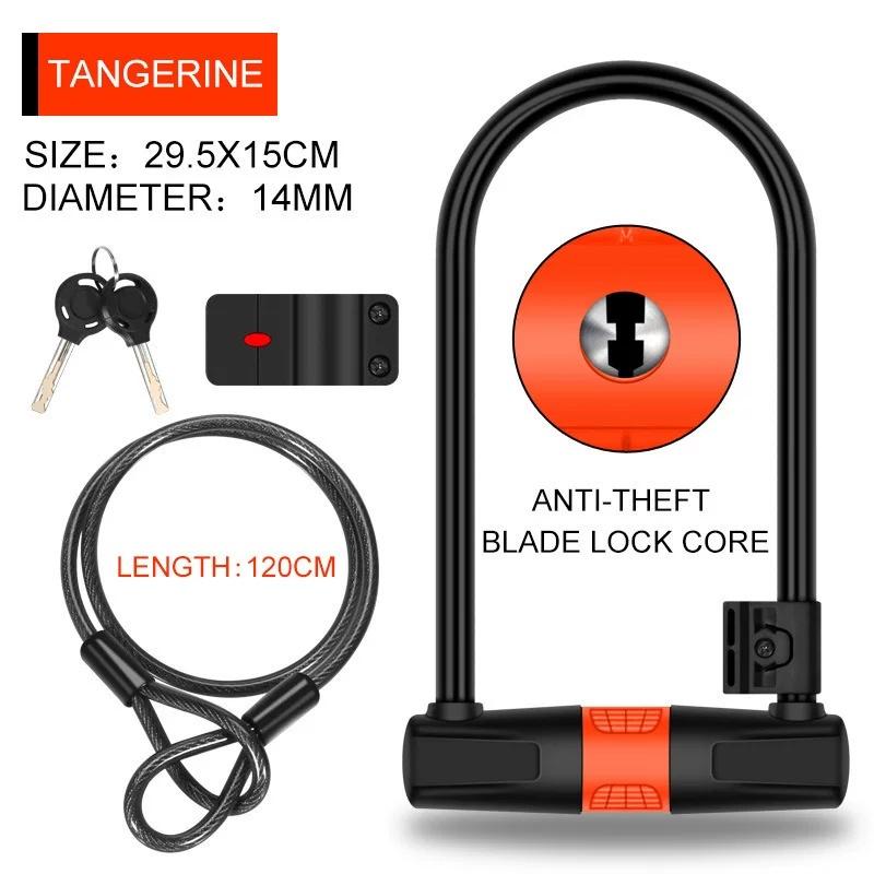 XUNTING Heavy Duty Alloy Steel U-Lock with Steel Cable Anti-Theft Security for Bicycle Motorcycle чёрный