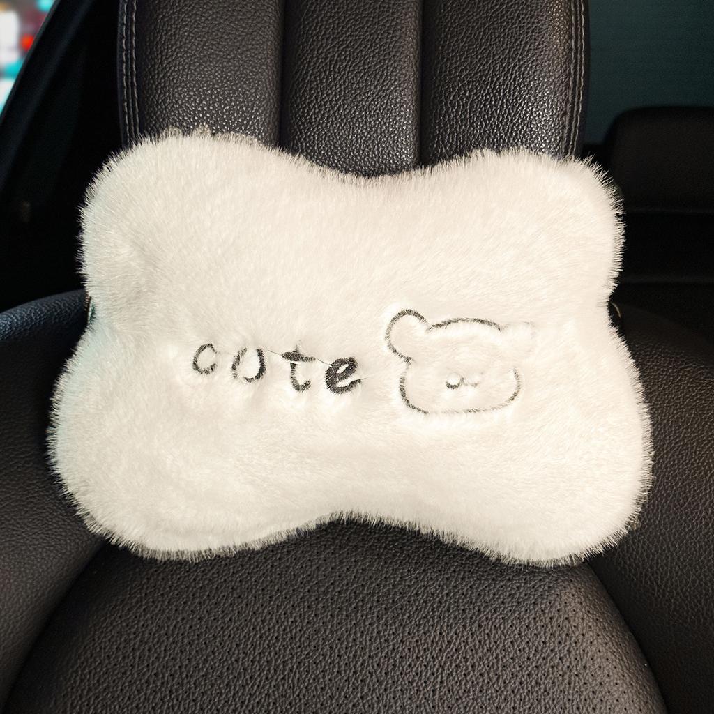 Car Seat Cushion with Winter Plush Thick Cushion Cartoon Cute Bear Car Seat Pillow Lumbar Support Pillow Interior Accessories