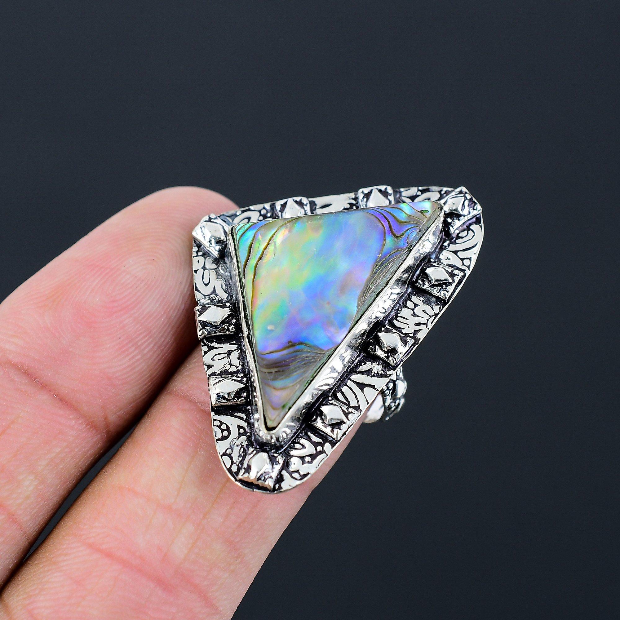 Anniversary Gift For Her Natural Abalone Shell Solitaire Ring Size 7 925 Silver 7