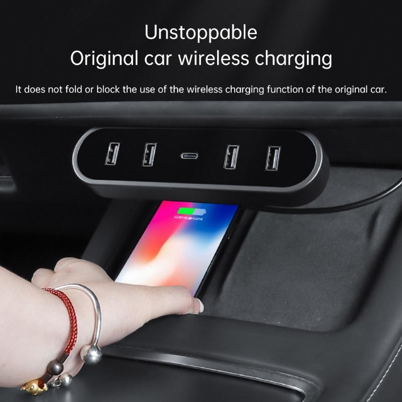 Compatible For Car 3/Y Glovebox Shunt Expansion Splitter Hub Ports Fast Charging Adapter HUB Docking Station Foldable
