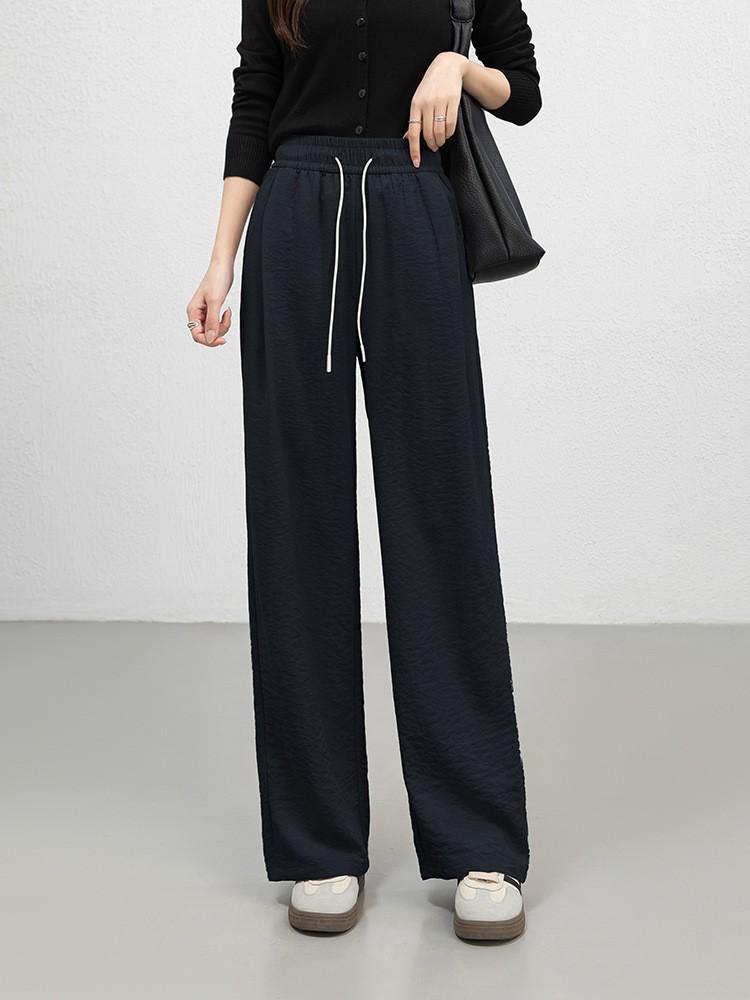 Cloud-Feel Velvet Elastic Waist Drawstring High-Waisted Wide-Leg Summer Pants