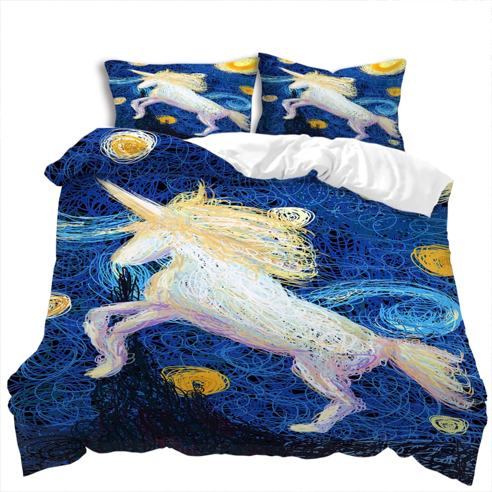 Home Textiles Unicorn Printed Bedspreads Soft Duvet Cover Set Girl Boy Adult People High End Beding Set,Quen Sized Dimensions Warm Soft plus Breathabl