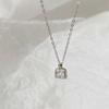 French Style White Perfume Bottle Necklace for Women - Shiny Square Diamond Pendant Clavicle Chain, Lightweight Luxury 2024.