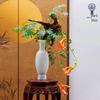 Thin-Walled Translucent White Ceramic Vase, Zen Style, Antique Chinese Plum Blossom Ornament for Living Room Decor.