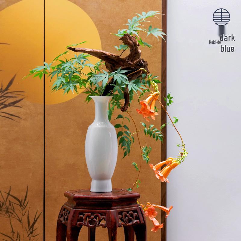 Thin-Walled Translucent White Ceramic Vase, Zen Style, Antique Chinese Plum Blossom Ornament for Living Room Decor.