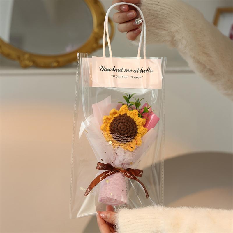 Sunflower Crochet Bouquet Mini Handmade Knitted Artificial Flower Crochet Bouquet Room Decoration Wedding Birthday Gifts