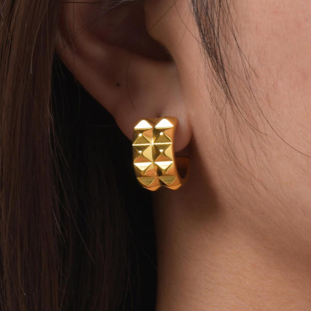 Unique C-Shaped Hook Earrings For Women, Gold Plated Stainless Steel Stud Earrings, Elegant Exquisite Jewelry Party Premium Gift