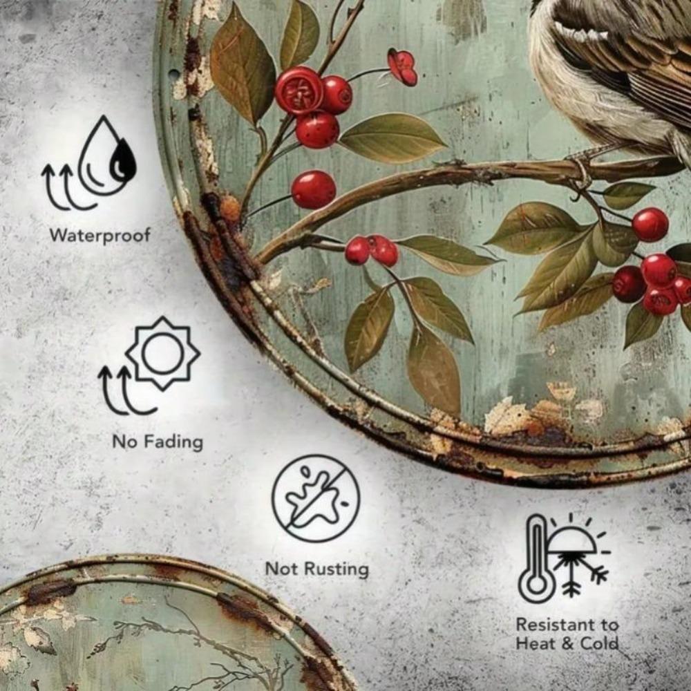 Vintage Retro Birds Cherries Aluminum Metal Sign Wall Decor Kitchen Home