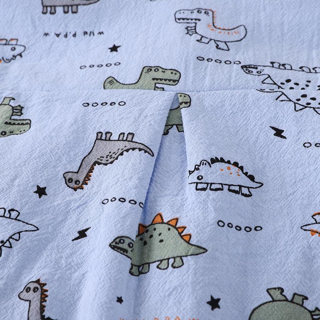 Boys' Dinosaur Print Two-Piece Set: Lapel Long Sleeve Top & Elastic Denim Pants