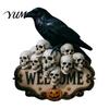 Entrance Door Ornament Halloween Wooden Welcome Sign, Spooky Skull Frog Crow Witch Hanger, Festive Holiday 2D Wall Hanging Sign for Home Party
