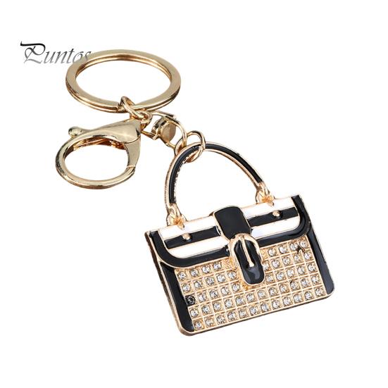 Rhinestone Keyring Keychain Pendant, Enamel Simulated Handbag Shape Key Holder with Lobster Clasp, Shiny Girly Gift Accessory Prong Setting