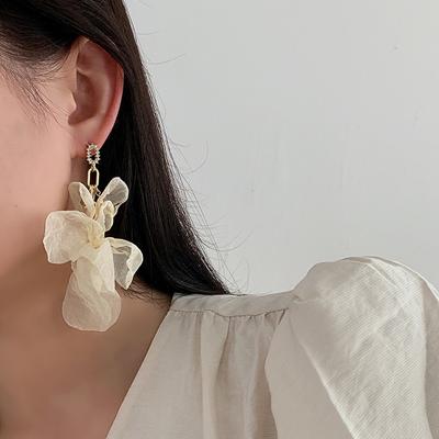 Chiffon bloem franje oorbellen puur wit super fee stud oorbellen high-end mode veelzijdige oorbellen dames