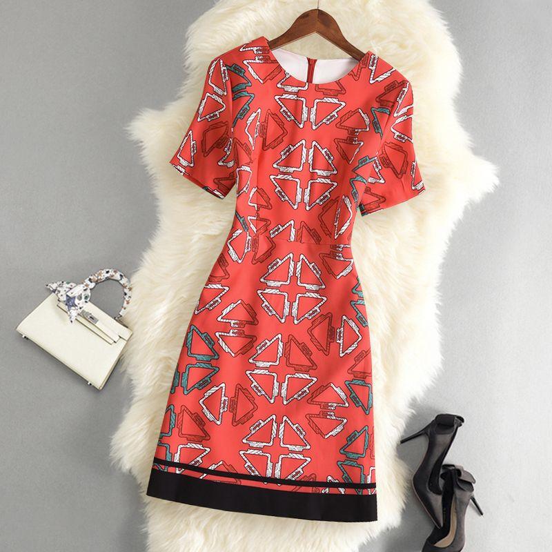 

Women s Clothing Fashion High-End Famous Brand Slim Fit Dress Short Sleeve Red 3XL