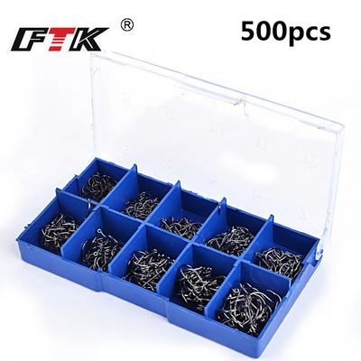 500 Piece Set of High Carbon Steel Perforated Black Fishing Hooks - Barbed Carp Hooks for Soft Worm Bait - Fly Fishing Accessories