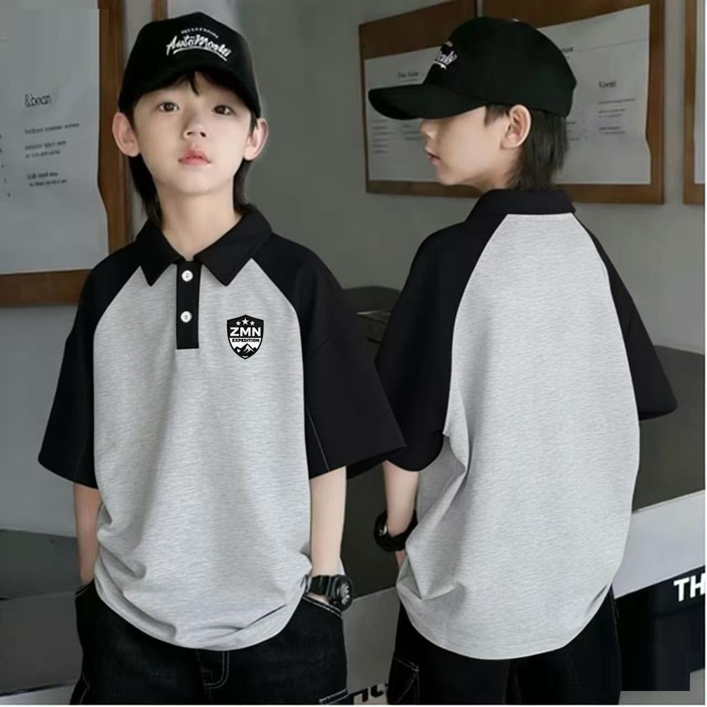Summer Boys Cotton Colorblock Polo Shirt Medium Large Kids Trendy Short Sleeve Top