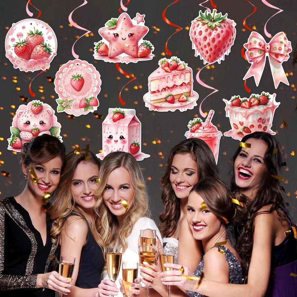 Baby Strawberry Theme Shower Decor With Spiral Decorations For Party Birthday